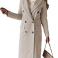 Manteau à manches longues et revers pour femme, veste longue et slim, couleur unie, à double boutonnage, tendance hiver