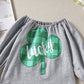 Four-Leaf Clover Printed Gray Long Sleeve Top White Trousers Two-piece Set