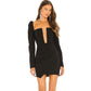 Women's Square Neck Long Sleeve Slim Hip Dress Women