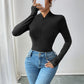 Casual Simple Half Zipped Stand Collar Long Sleeve Solid Color Jumpsuit