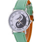 Women watch Yin-Yang Cute Cat Printed Faux Leather Band Analog Quartz Watch Clock Female