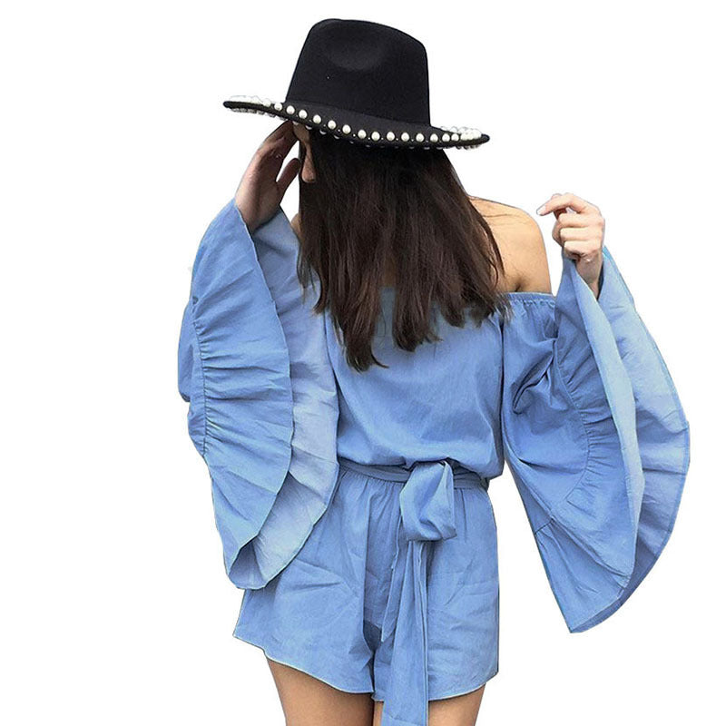 One-shoulder ruffled flared sleeve jumpsuit
