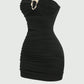 Fashionable Womens Strapless Metal-Embellished Hollow-Out Dress