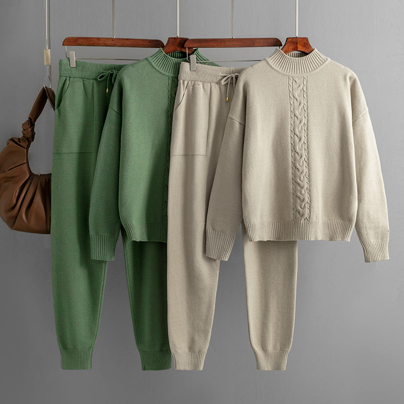Pull décontracté en tricot torsadé à demi-col roulé