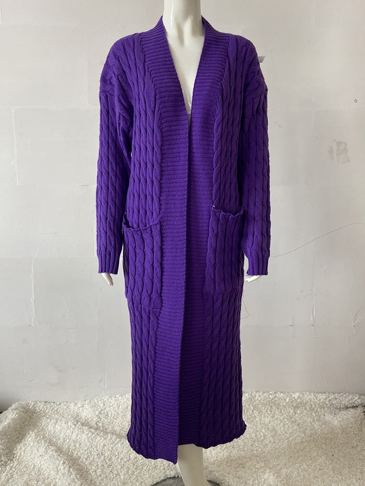 Cardigan long en tricot avec poche, pull long, manteau épais, européen et américain