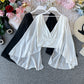 Chiffon Slim Ruffle Sleeve Shirt