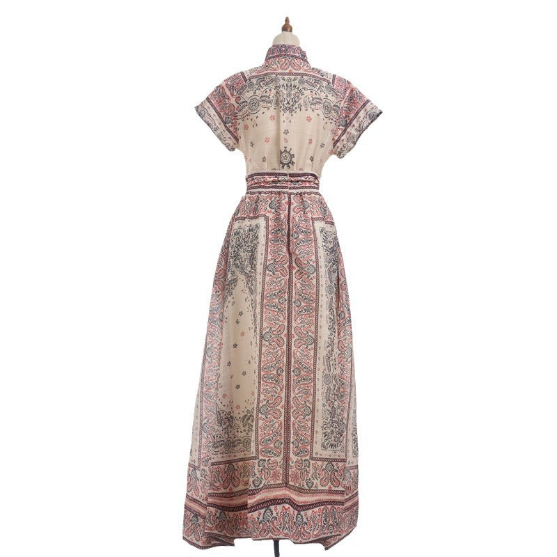 Lapel Slim Top Long Skirt Two-piece Set
