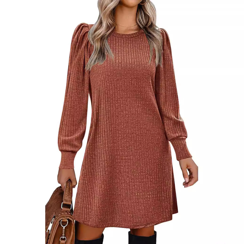 Robe ample décontractée en tricot à manches bouffantes pour femmes, mode européenne et américaine