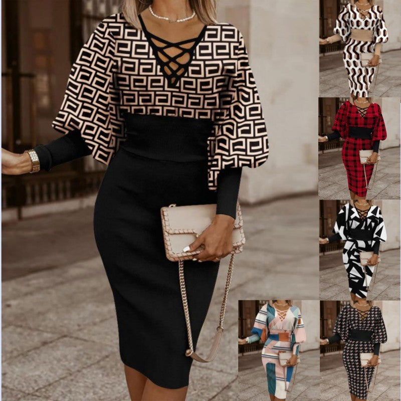 Robe gracieuse et tendance à manches lanternes et taille ajustée
