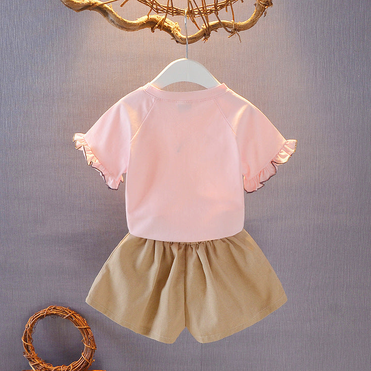 Costume pour filles, nouvelle robe d'été décontractée et étrangère, vêtements tendance en coton, t-shirt et short pour enfants, ensemble de sport deux pièces