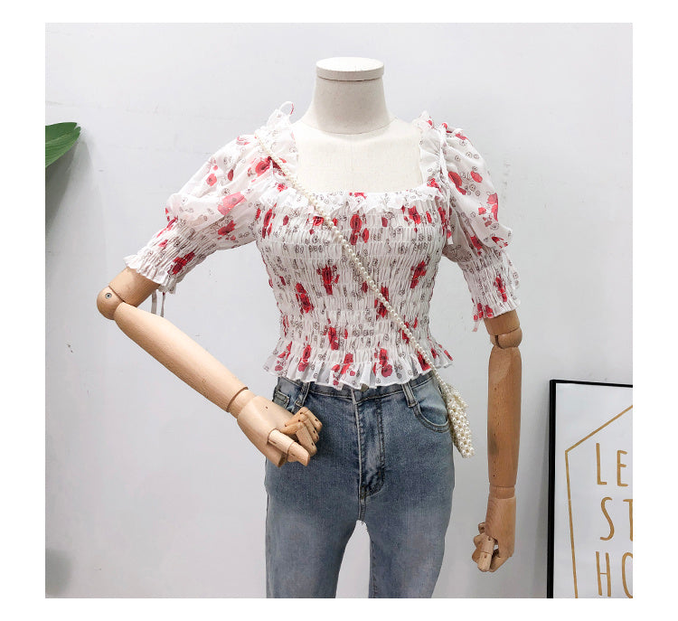 Sweet Small Flower Five-point Sleeve Shirt