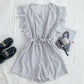 Versatile V Neck Polka Dot Flying Sleeves Lace Up Jumpsuit Wide Leg Pants Shorts