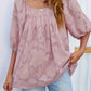 Square Collar Top Lace Floral Texture Women's Clothing