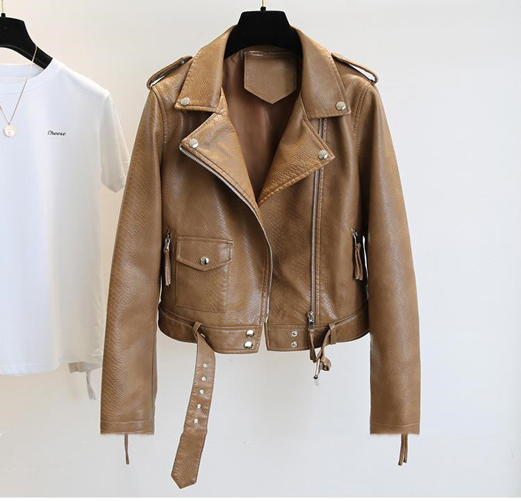 Veste courte en cuir pour femme printemps-automne