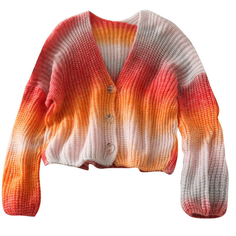 Gradient Three Button Loose And Thin Short Knitted Jacket