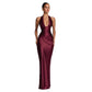 Neck-hanging Deep V-neck Pleated Lace-up Sexy Off-shoulder Slim-fit Long Dress