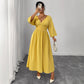 Deep V-neck Yellow High Waist Slimming Dress