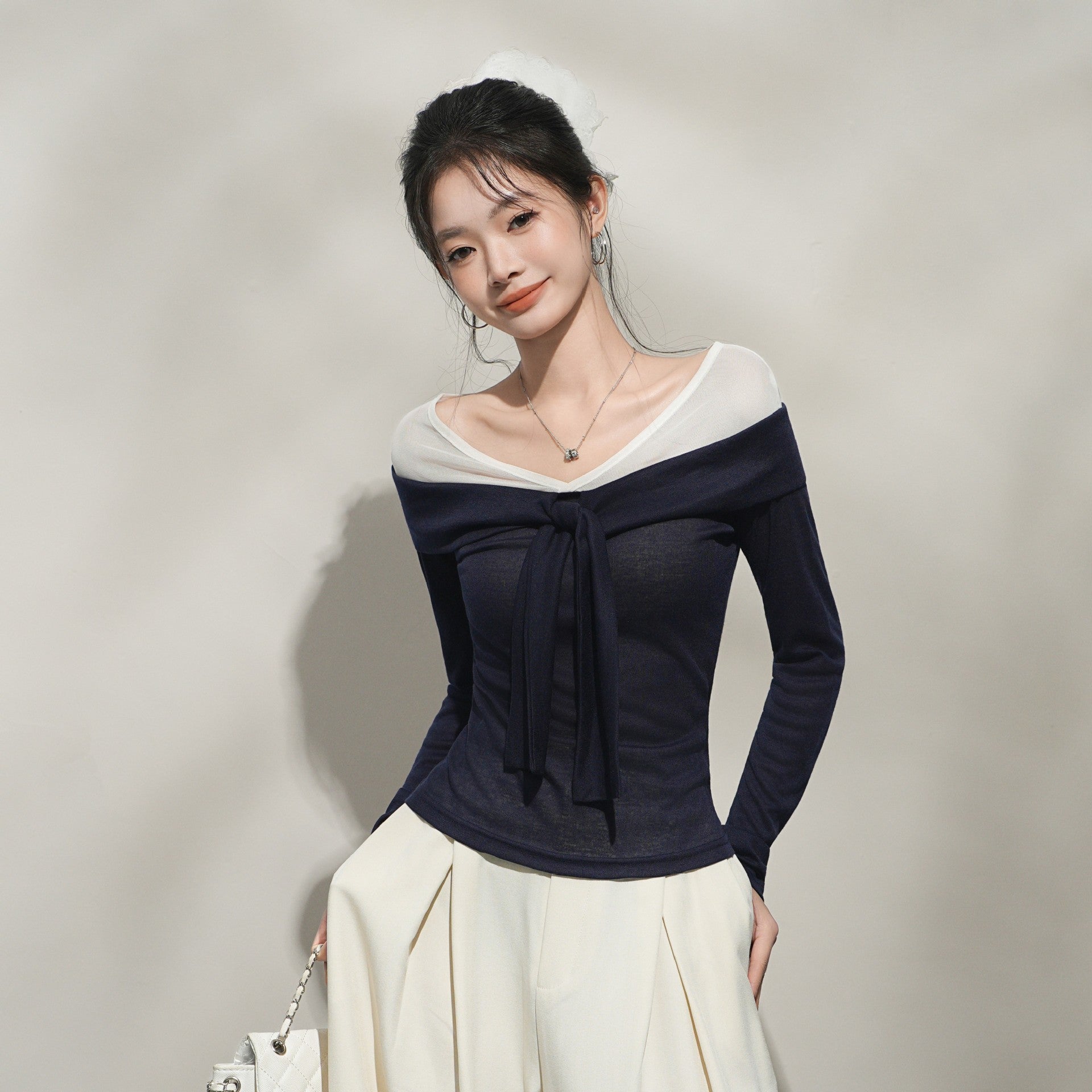 Fashion Slim Fit Stitching Long Sleeve T-shirt Women