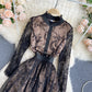 Temperament Dress Lace Round Neck Long Sleeve Mesh Hollow Women's