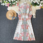 Single-breasted Long Palace Style Printed Dress With Belt