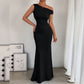 Off-the-shoulder Waist Pleated Sleeveless Dress