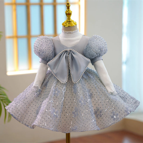 Girl's Blue Grenadine Big Bow Princess Dress