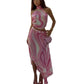 Women's Printed Satin Tie-up Top And Skirt Two-piece Set