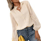 V-neck Solid Color Jacquard Polka-dot Long-sleeved Shirt With Wood Ears