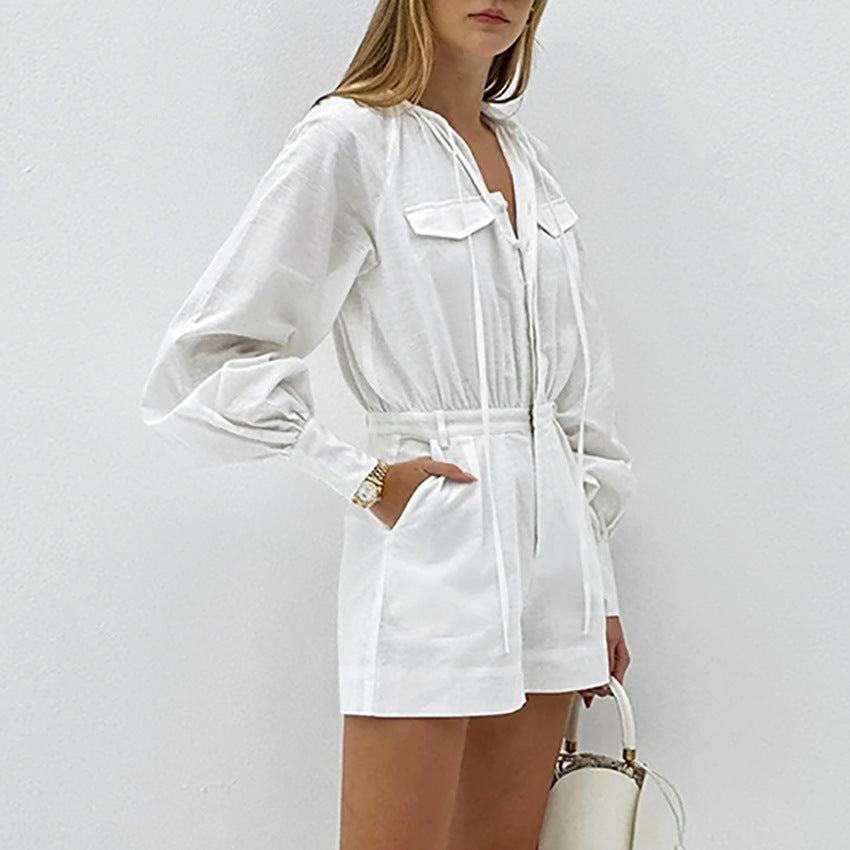 Combinaison ample en coton flammé blanc tendance pour femme