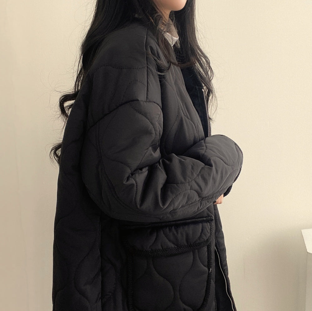 Design Large Pocket Medium Long Cotton Coat