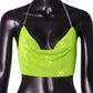 Women's Fashion Metal Super Flash Rhinestone Chain Halter Tube Top Sling
