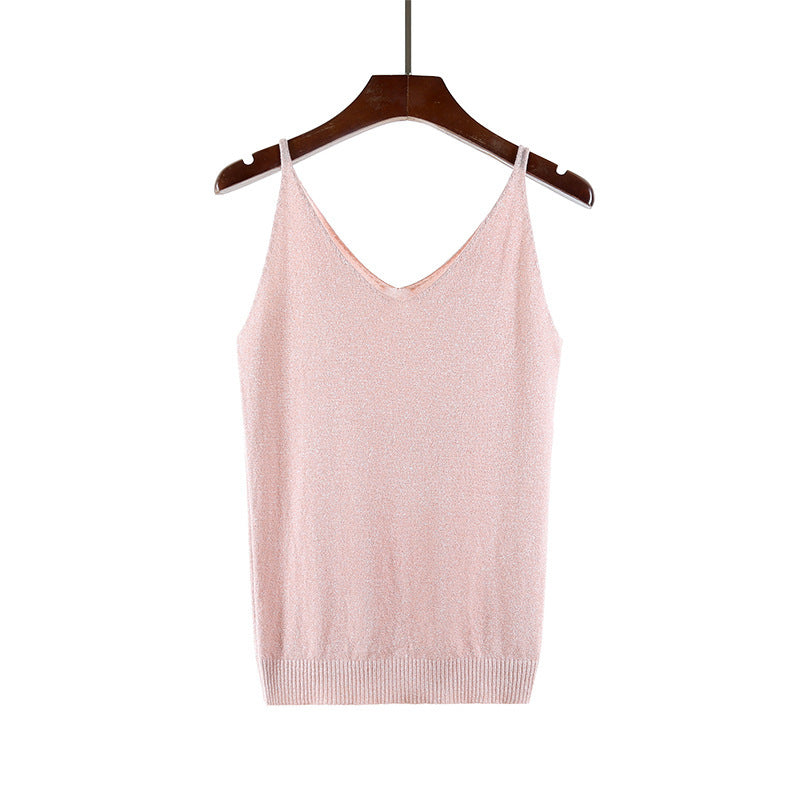 V-neck suspender knitted glitter vest
