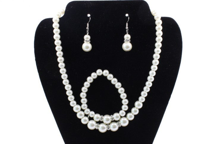 Fast sell bridal decorations, wedding jewelry set, pearl necklace, earring, bracelet wholesale