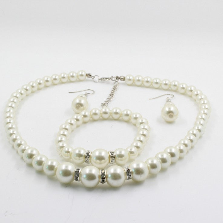 Fast sell bridal decorations, wedding jewelry set, pearl necklace, earring, bracelet wholesale
