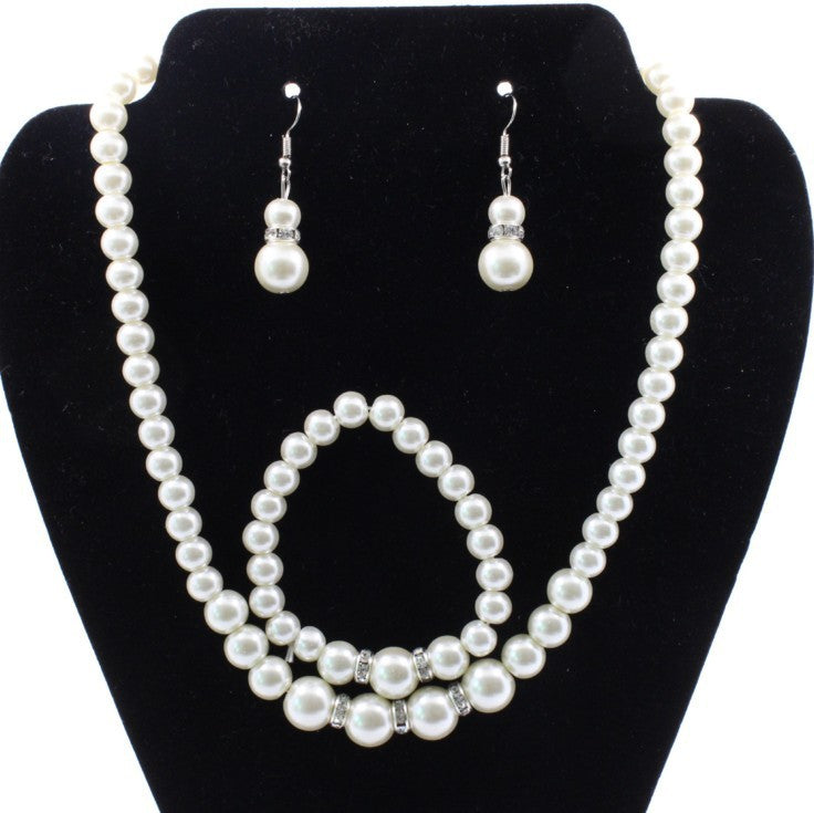 Fast sell bridal decorations, wedding jewelry set, pearl necklace, earring, bracelet wholesale