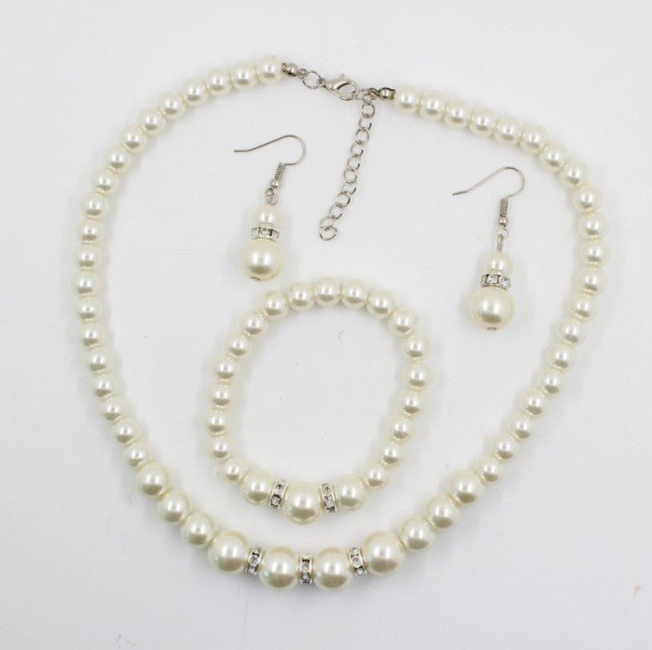Fast sell bridal decorations, wedding jewelry set, pearl necklace, earring, bracelet wholesale