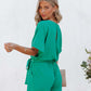 Women's V-neck Short Sleeve Waist Tie Loose Jumpsuit