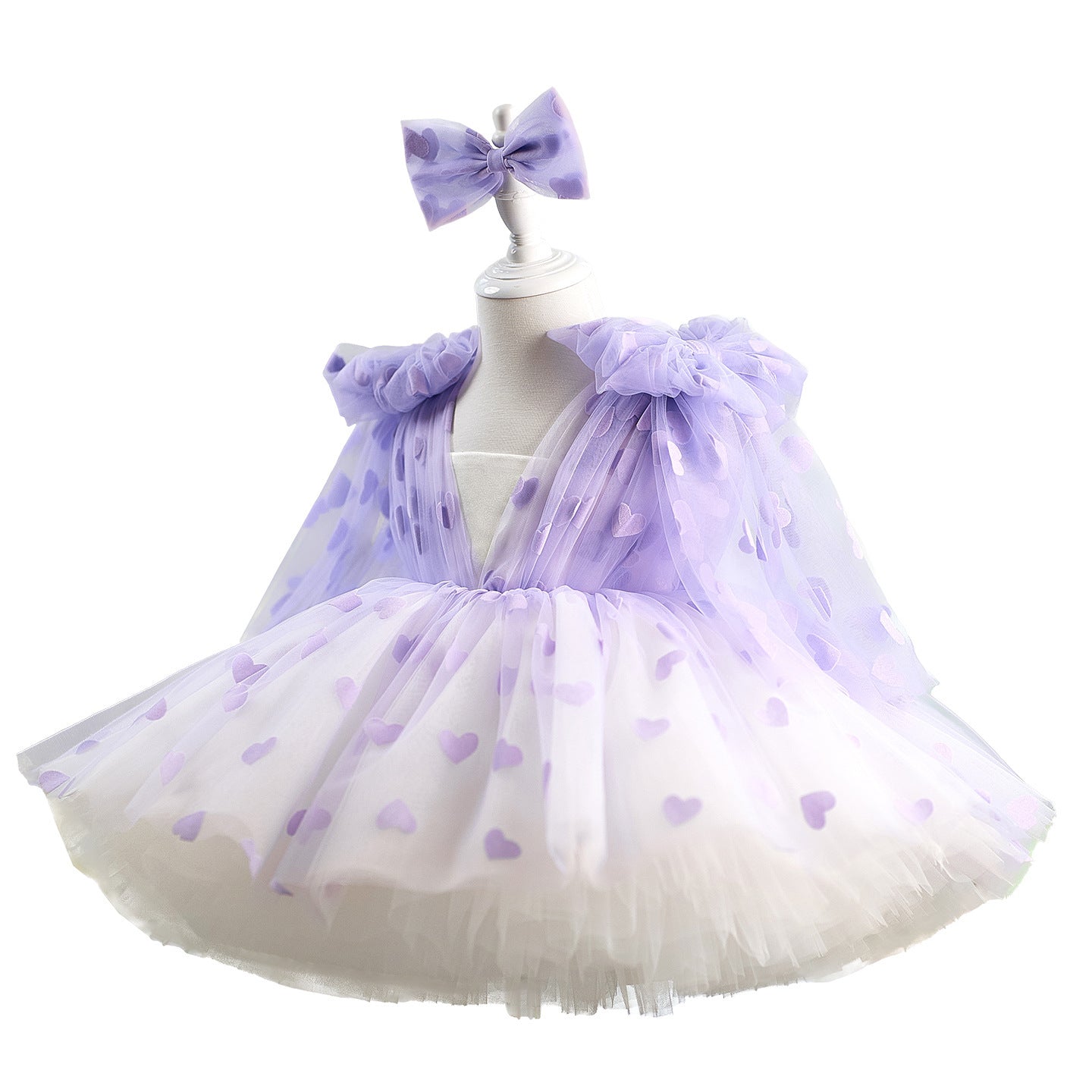 Purple Love Tutu Girl Bow Gauzy Gown Princess Dress