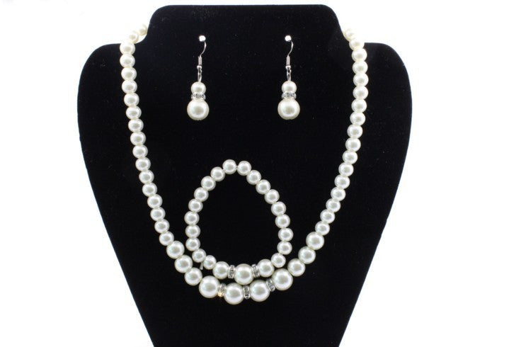 Fast sell bridal decorations, wedding jewelry set, pearl necklace, earring, bracelet wholesale