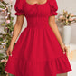 Pleated Ruffle A-line Dress With A Square Neckline And Short Sleeves