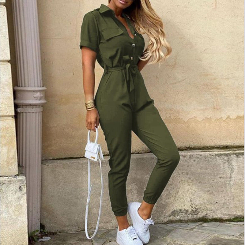 Lapel printed jumpsuit
