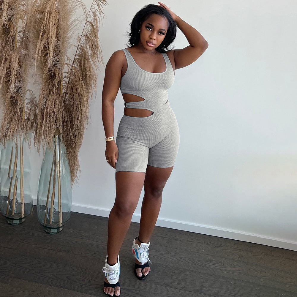 Combinaison moulante marron sans manches style streetwear d'été