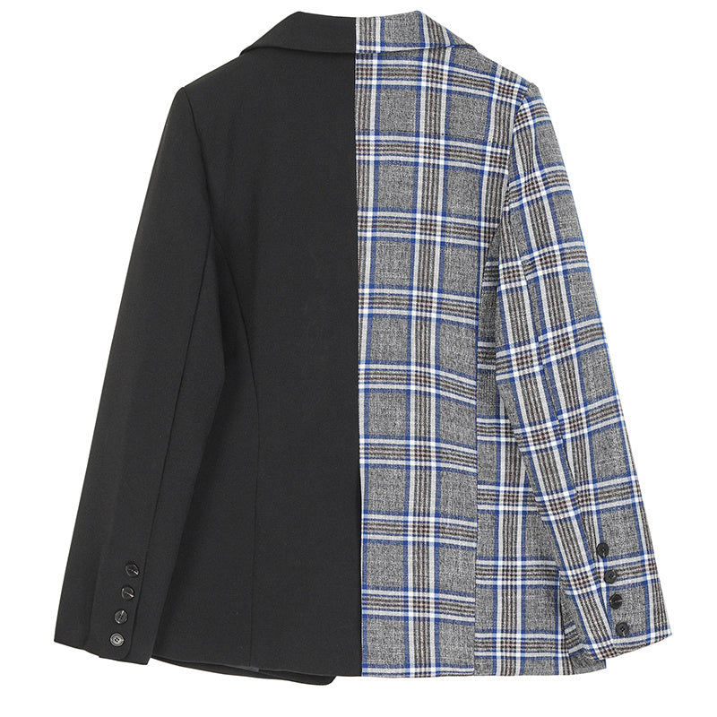 Button-stitched check suit