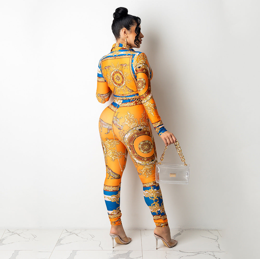 Fashion Digital Positioning Printing Tight-Fitting Two-Piece Suit