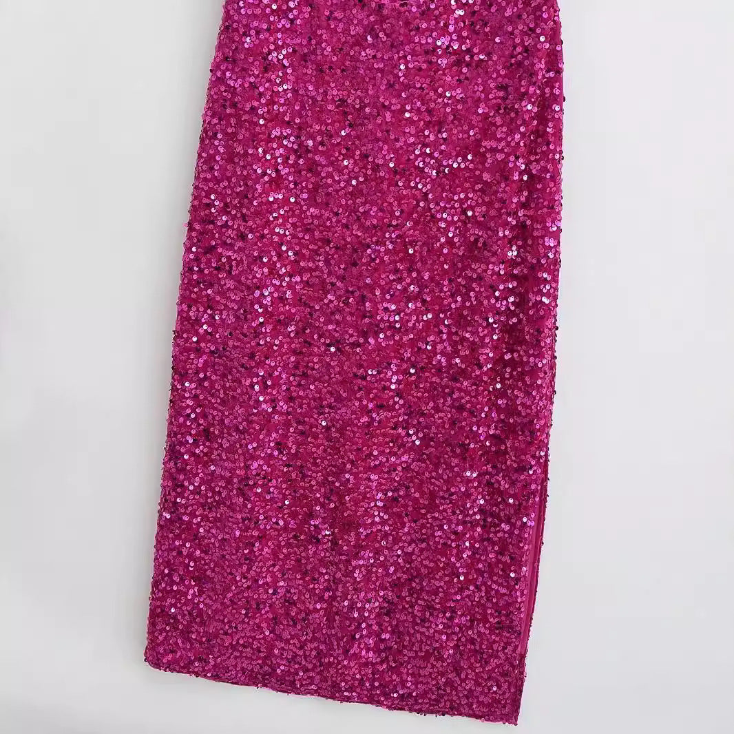 Women's Fashion Stylish Sequin Strap Long Slim Dress