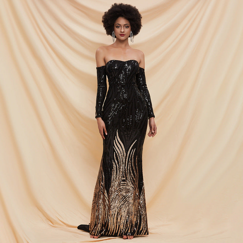 Robe de soirée tube et épaules dénudées