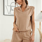 Women's Stand Collar Padded Shoulder Shorts Casual Suit
