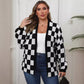 Contrast Patchwork Chessboard Plaid Loose Casual Sweater Coat