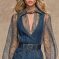 Womens Blue Denim Jumpsuit With High Waist Loose Fit And Large Pockets