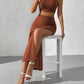 Ensemble gilet et jupe longue en tricot pour femme